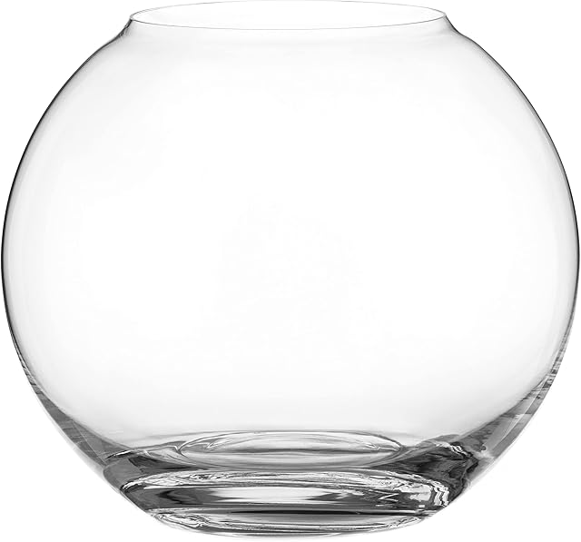 Sphere Vase - Decorative Crystal Glass Vase - Rounded Globe Fish Bowl Shape Ideal for Bouquets and Other Decorations - 17.5cm