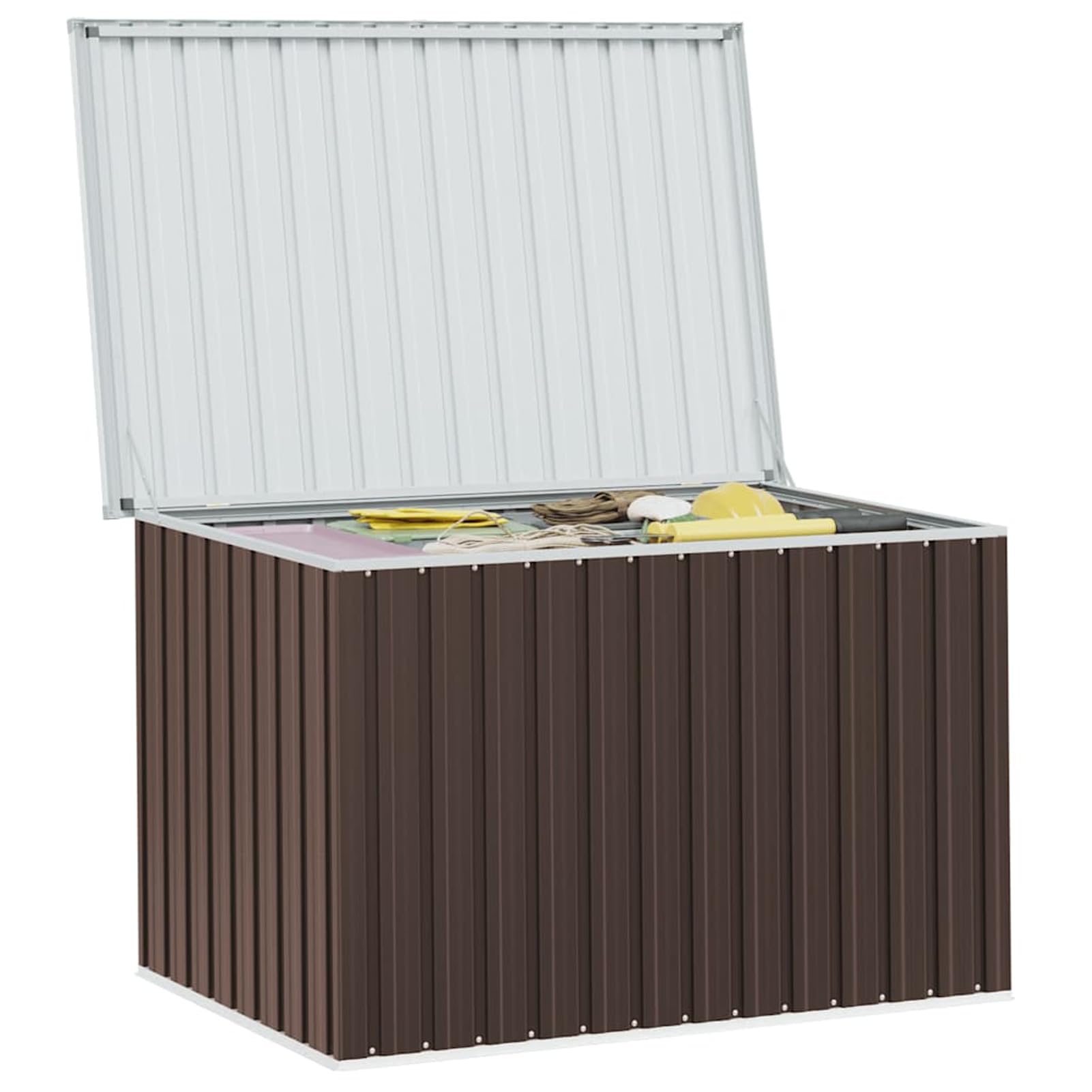 Gecheer Coffre de Rangement Extérieur en Acier Galvanisé 149x99x93cm, Marron - Idéal pour Jardin et Terrasse