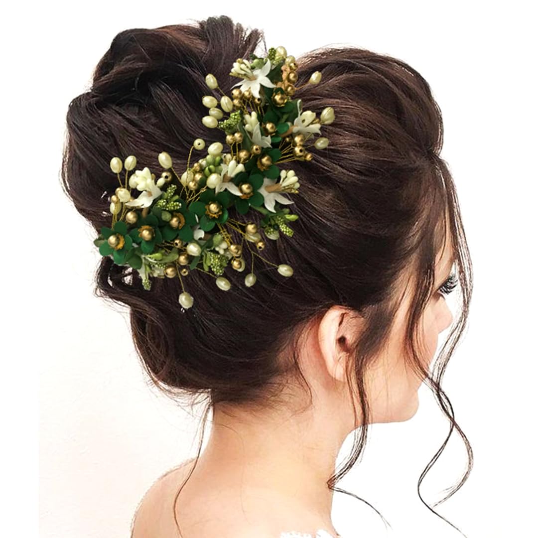 Ansh Artificial Flower with Pearl and Stone Design Hairpin/Hair Clip/Judabun | Bridal Hair Accessories for Women & Girls - Dark Green, 2205, Pack of 1 (B0CGZR2QKR) Amazon Price History, Amazon Price Tracker