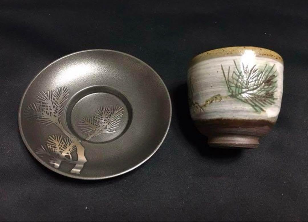萬古焼湯呑み 唐銅器茶托 5個セット かもしか道具店 煎茶碗 直 湯呑 茶托 萬古焼湯呑み 唐銅器 5個セット