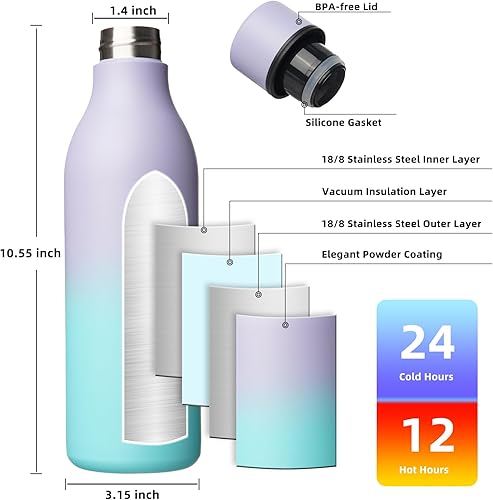 Miniatura 3 de BJPKPK Botellas de agua aisladas, botella de agua de metal de acero inoxidable de 25 onzas con correa, sin BPA, a prueba de fugas, tazas, frascos,
