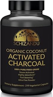 Schizandu Organics Activated Coconut Charcoal Capsules, 100% Pure Detox, Non GMO | 210 Pills | Use for Detoxification, Tee...