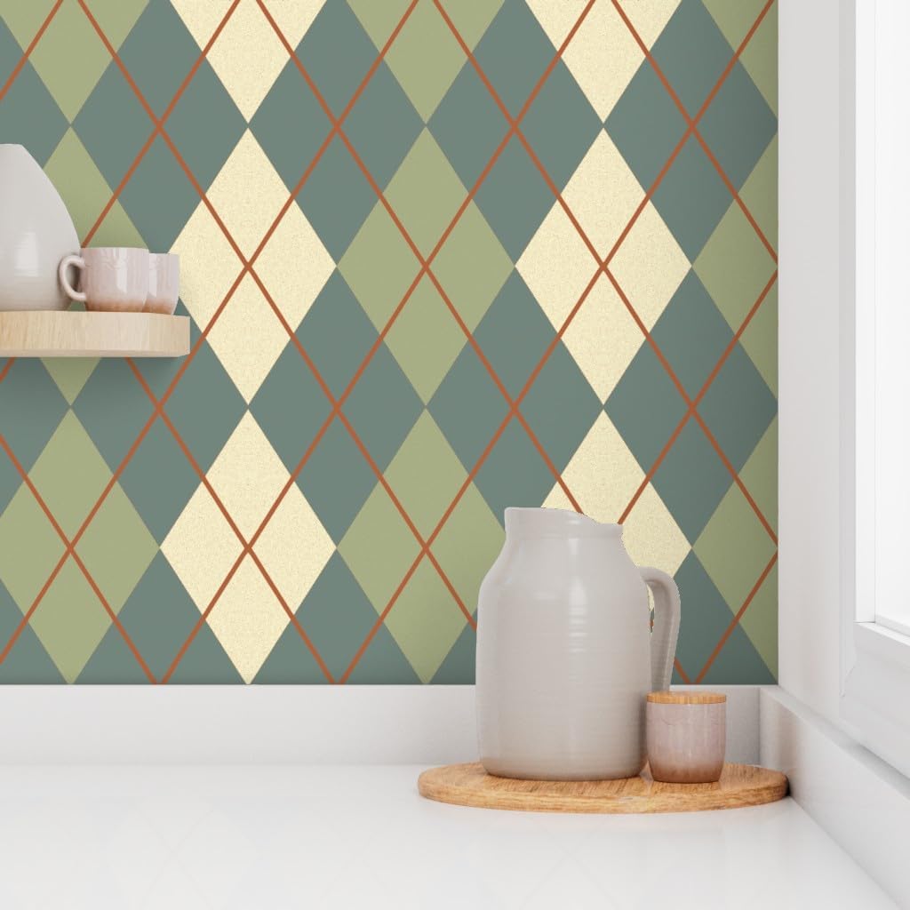 Peel & Stick Wallpaper Swatch - Argyle Green Plaid Tartan Custom Removable Wallpaper by Spoonflower