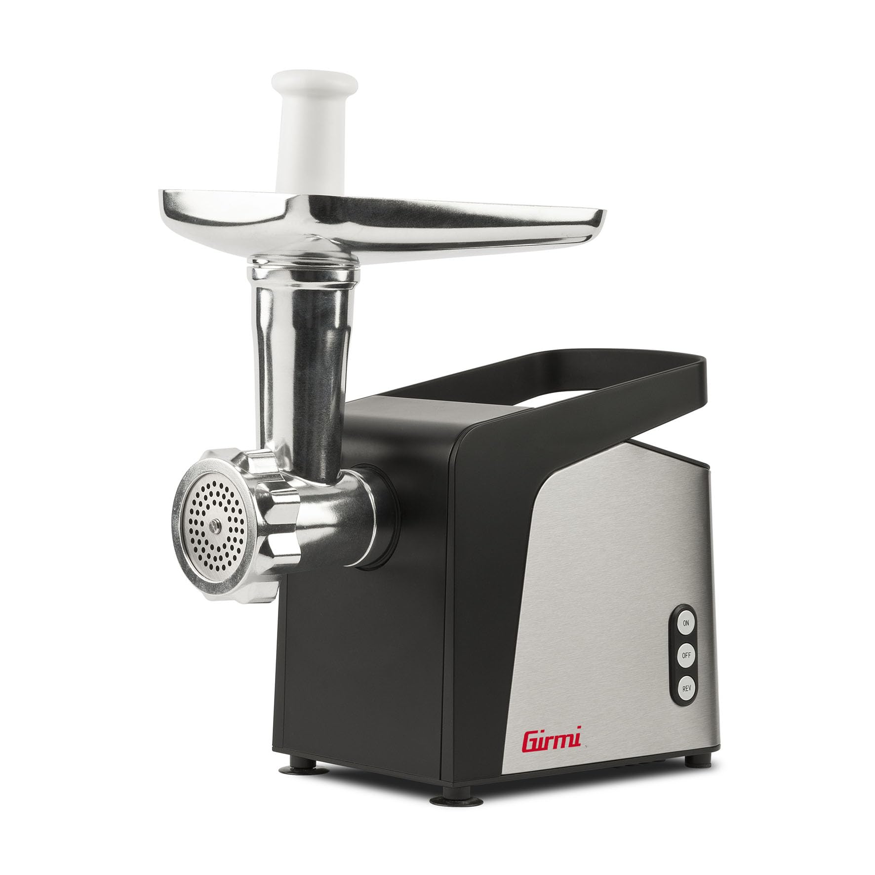 Girmi TR91 Tritacarne, 1400W (max), Motore DC, Funzione Reverse, 1200 g/min, 3 Trafile Inox, Completamente smontabile e facile da pulire, Premicibo, Insaccatore Salsicce e Accessori per Kibbe inclusi.