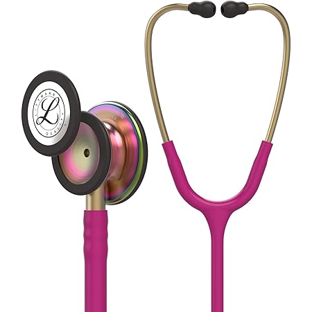 3M Littmann Classic III Monitoring Stethoscope, Rainbow-Finish, Raspberry Tube, 27 Inch, 5806