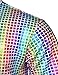 JOGAL Men's 70s Costume Rainbow Sequins Disco Party Dress Short Sleeve Button Down Shirts (White Multicolour, XX-Large)