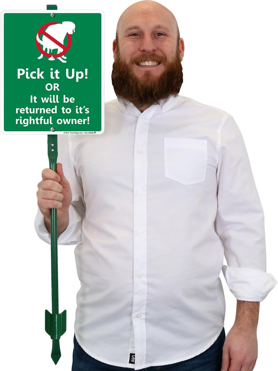 SmartSign 12" x 10" Funny Dog Poop 'Pick It Up Or It Will Be Returned To Its Rightful Owner' Yard Sign with 3 foot Stake, 40 mil Laminated Rustproof Aluminum, White, Red on Green