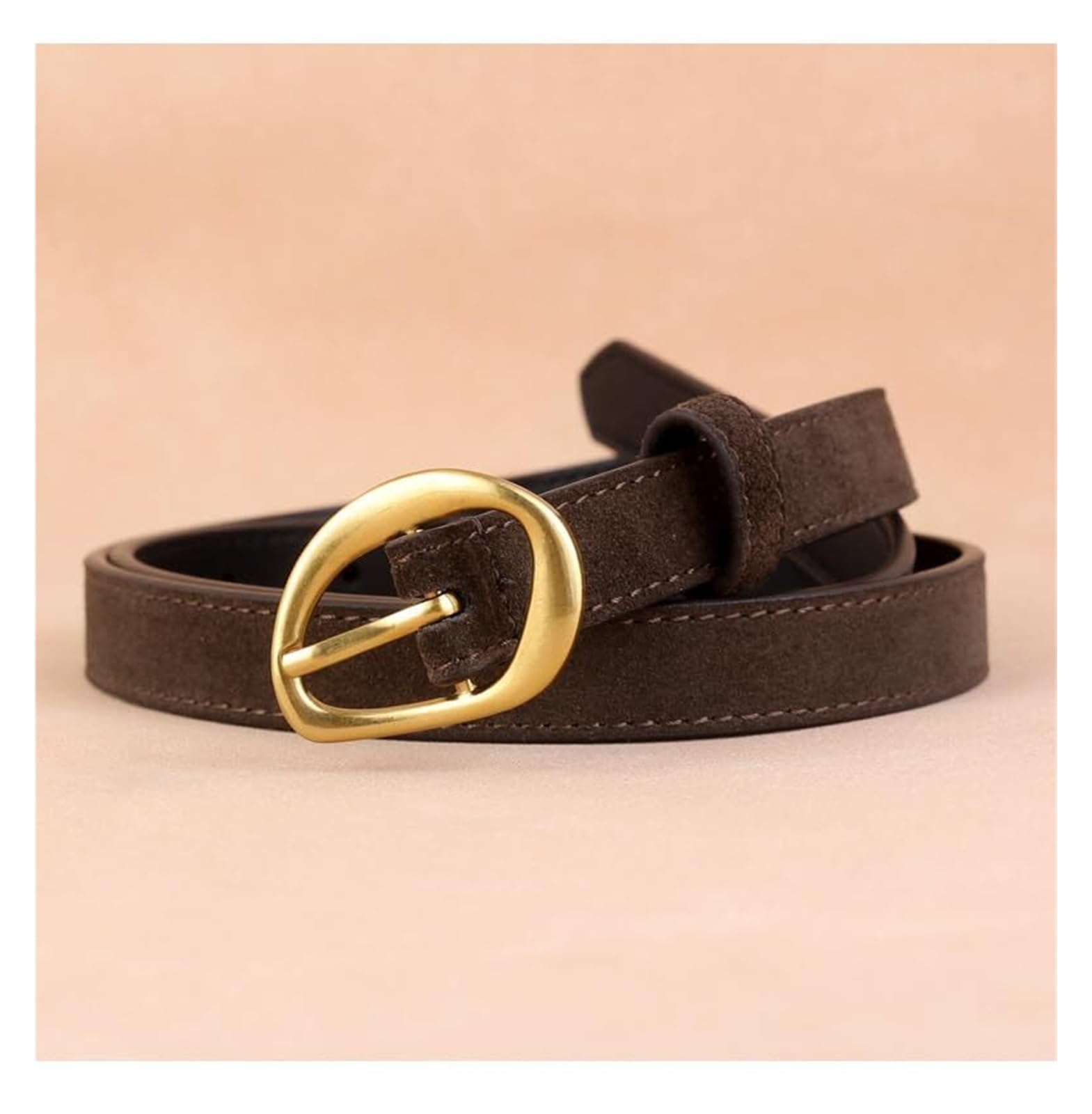 Ceinture en daim fine pour femme - Noir - Boucle dorée - Pour l'hiver | Ceinture fine en daim de qualité supérieure avec boucle dorée. Peut être combiné avec un jean