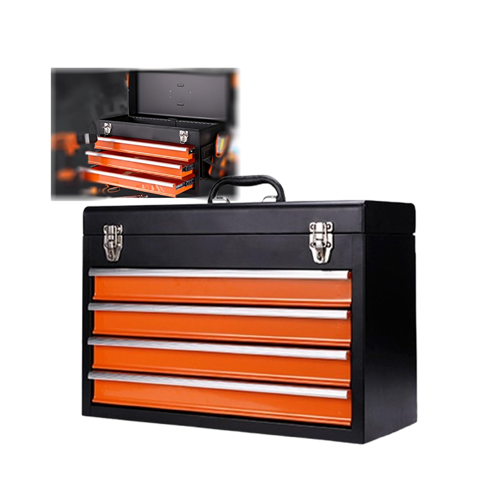 Organizzatori contenitori for utensili, cassetta degli attrezzi 4 cassetti con vassoio portaoggetti superiore,cassetta attrezzi portatile for trasporto mano, cassetta degli attrezzi portatile(Four)