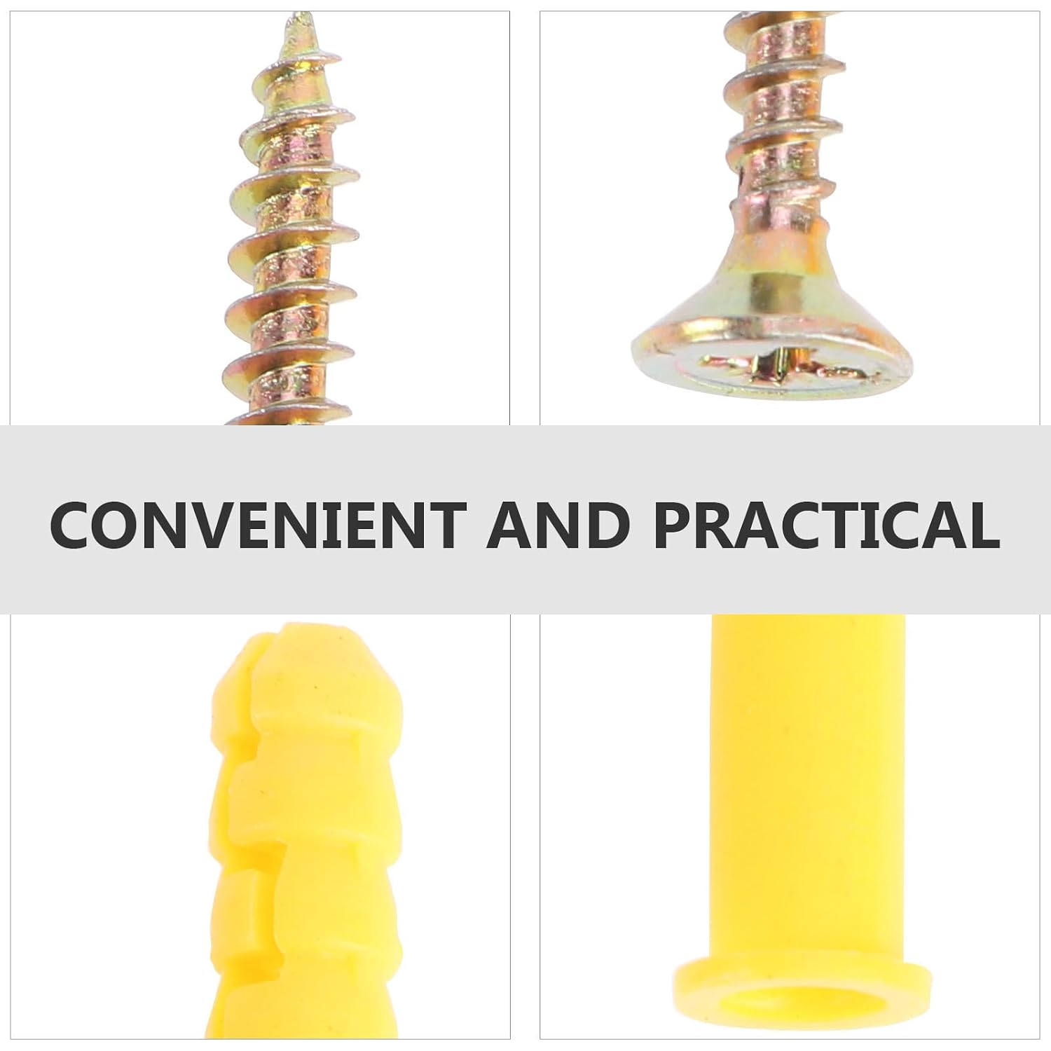 100 Sets Yellow Nylon Plastic Expansion Anchors Wall Fasteners with Stainless Steel Bolts, Deep Embedment Setting and Expands Within Mounting Surface for Concrete and Drywall