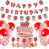 🍓PAKET ENTHÄLT: Sie erhalten 3 * Erdbeer-Geburtstagsbanner, 1 * Erdbeer-Happy-Birthday-Kuchenaufsatz, 5 * Erdbeer-Cupcake-Aufsatz, 24 Luftballons (rot, pink, Pailletten) für insgesamt 33 Stück. Unsere lebhaften Partydekorationen lassen Ihre Party so echt und schön erscheinen, die perfekte Wahl für Ihre Geburtstagsfeier.