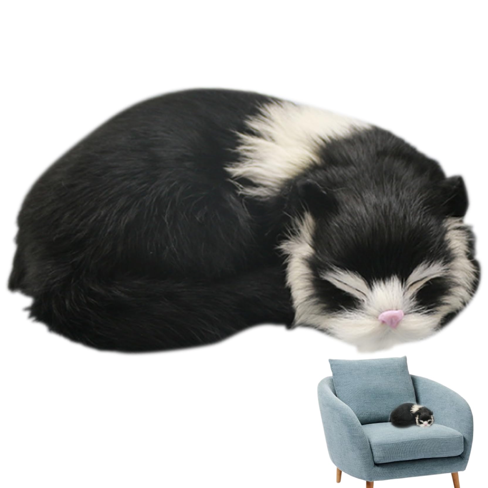 CNAFGBGG Realistic Cat Cute Sleeping Cat Plush Simulated Artificial Faux Fur Doll Decorative Detailed Photography Prop, Black + White ..