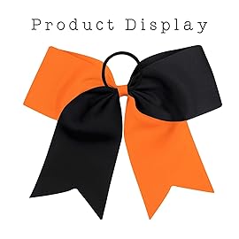 16PCS 8 Large Cheer Hair Bows Ponytail Holder Elastic Band Handmade for Cheerleading Teen Girls College Sports (Black/Orange, 1 Count (Pack of 16))