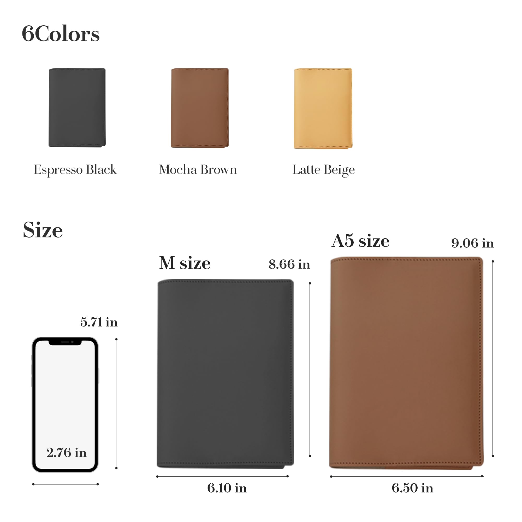 Funda para Libro de Cuero Vegano, con 3 Bolsillos y Banda Elástica, Se Adapta a Novelas, Ensayos y Diario A5/B6, Privacidad para Lectura, Color Negro Espresso