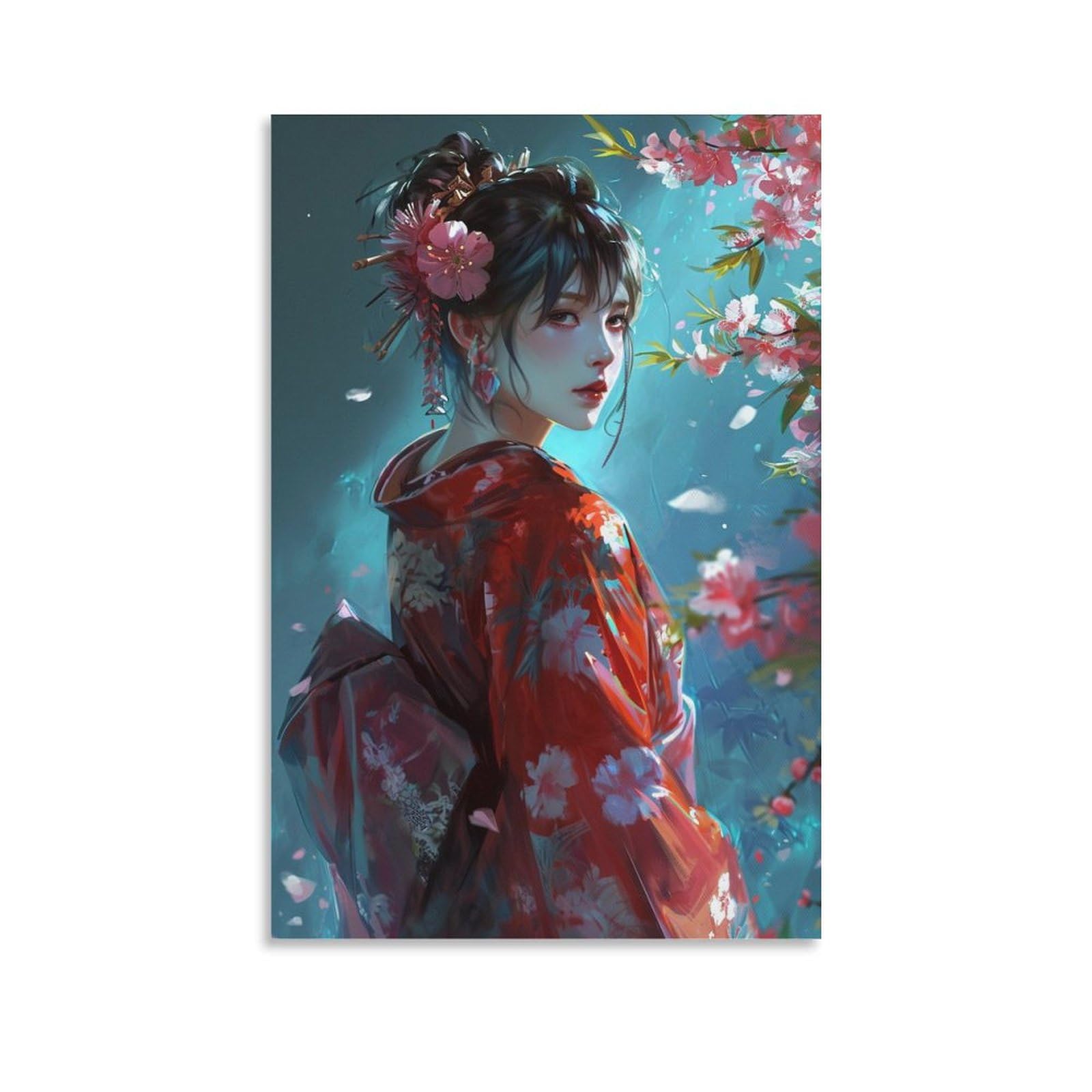 Amazon.co.jp: 絵画 花を咲かせる着物の女の子 アートパネル ポスター