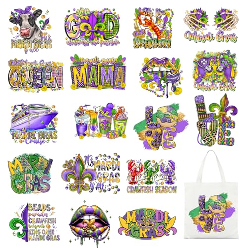HTVSTD Mardi Gras Iron on Transfers Heat Transfer Viny 18pcs