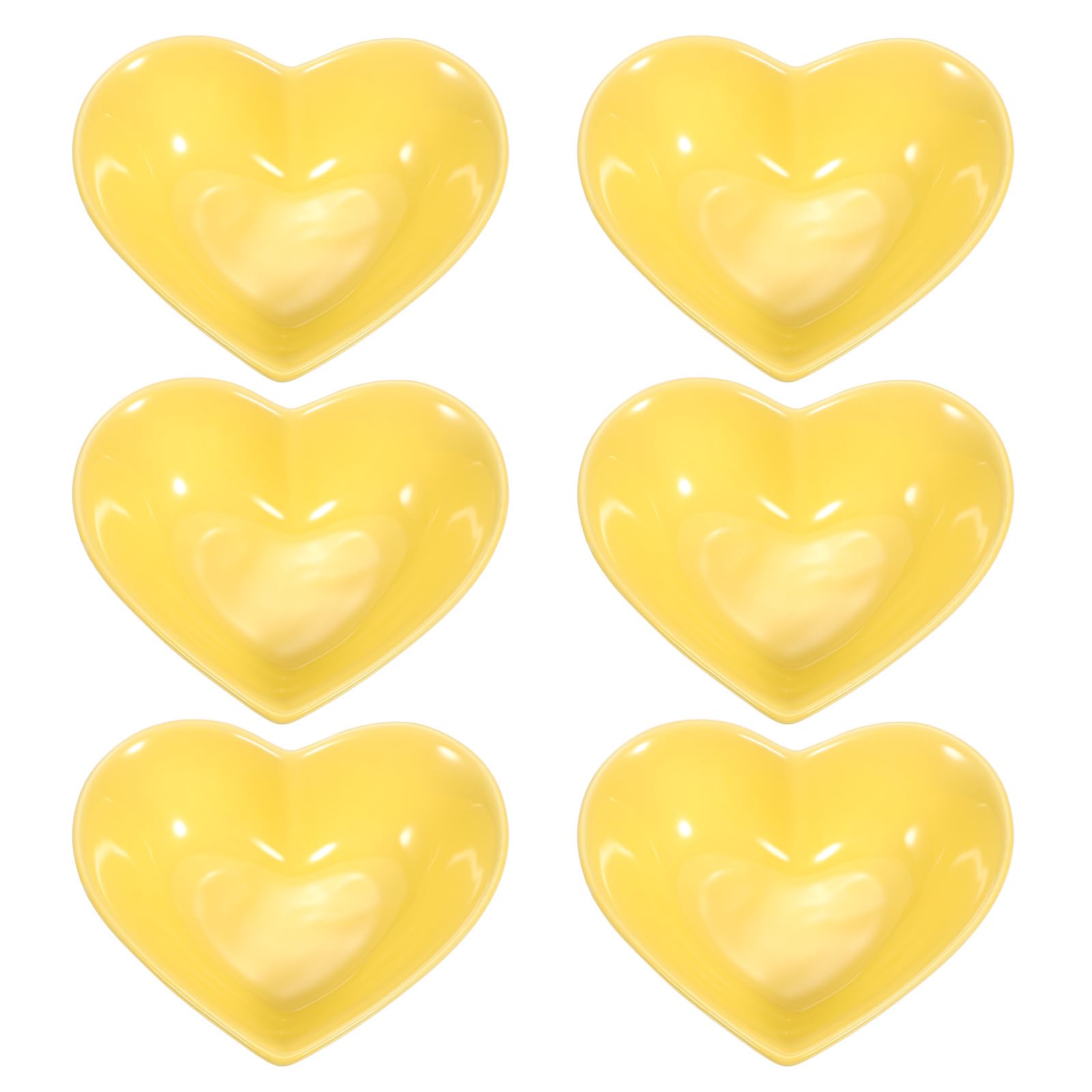 QUARKZMAN Plato Cerámico En Forma De Corazón Amarillo, Juego De 6 Platos Para Salsas De 5", Mini Platos Para Aperitivos Y Condimentos Para Cocina Hogar Bodas Fiestas Restaurantes