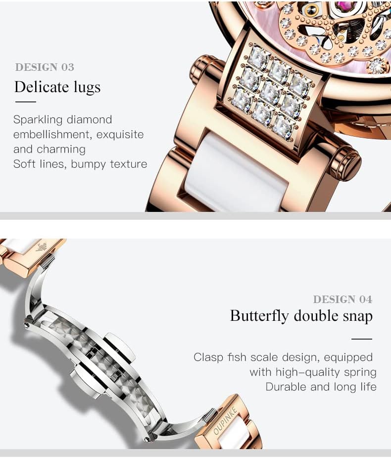 OUPINKE Womens Automatic Watches Diamond Elegant Dress Wrist Watch Skeleton Mechanical Self Winding Waterproof Luminous Ladies Gifts - Image 5