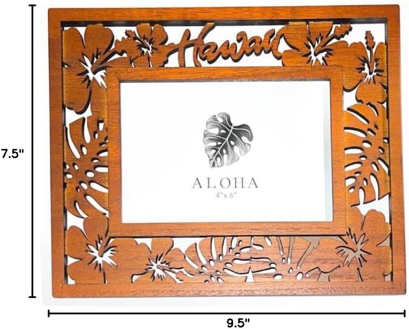 Wooden Hibiscus Floral Hawaiian Design Picture Frame (Landscape, fits 4" x 6" picture)