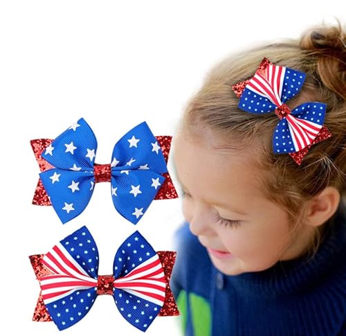 Hllmx 2 Pcs Patriotic American Flag Hair Clips Glitter Patriotic Independence Day Alligator Hair Pins Hair Accessories Baby Teen Girl Stuff Butterfly Toddler Hair Clip Decor For Girls Women #TOP2