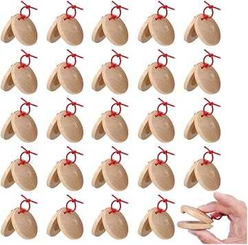 24 Pcs Musical Castanets Instrument, Clap Board Music Educational | Classroom DIY Wooden Percussion Instrument Finger Castanets