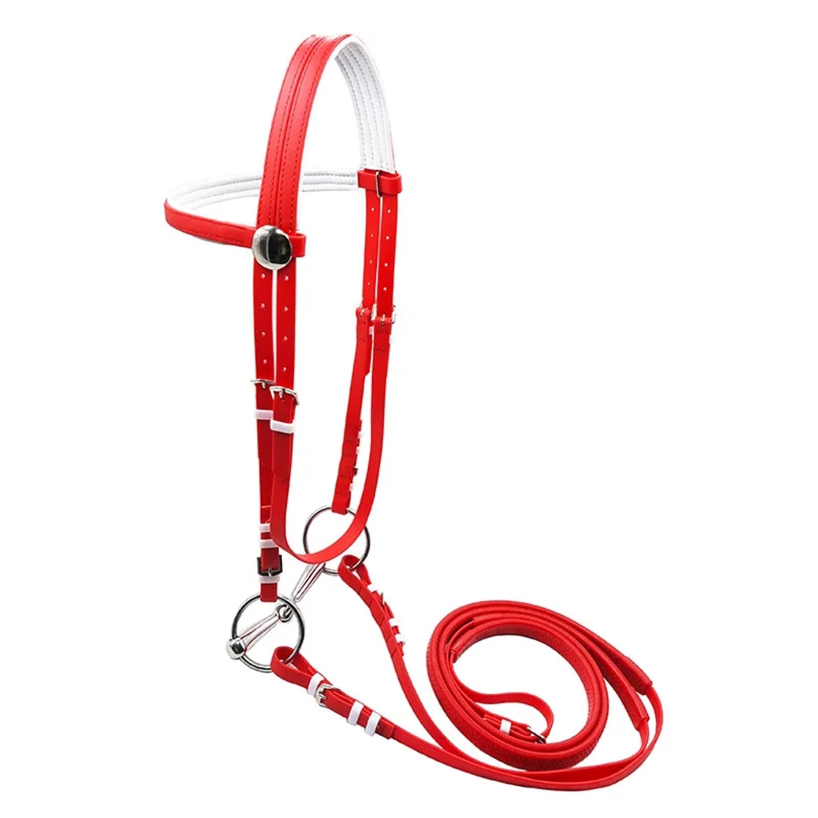Brida for caballo, diseño de PVC ajustable, arnés de rienda, cabezada, filete con juego de aparejos, collarín de pecho y riendas(Red)