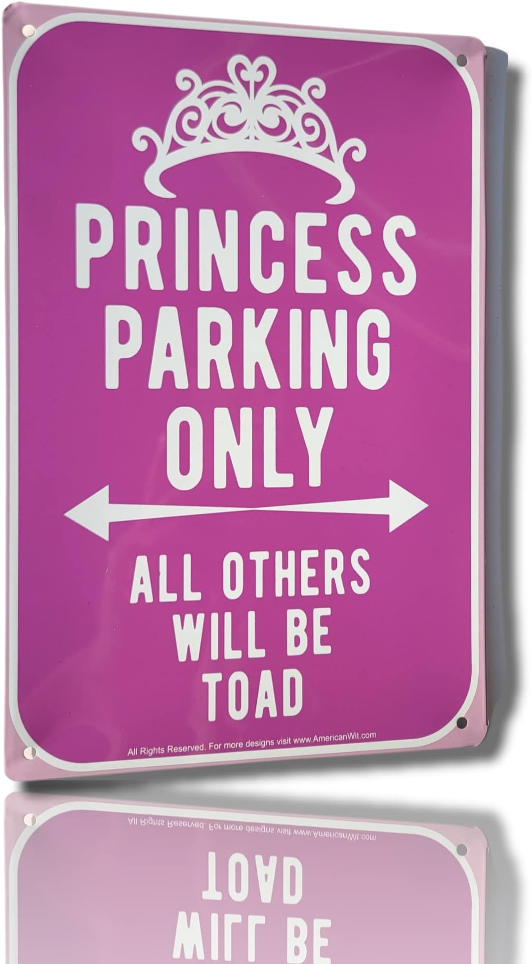 AMERICAN WIT Quality Metal Signs, Princess Parking Only, Funny Novelty High Grade Aluminum Sign for Home Driveway Girls Kids Bedroom Decoration, Pink Design, 12” x 8”