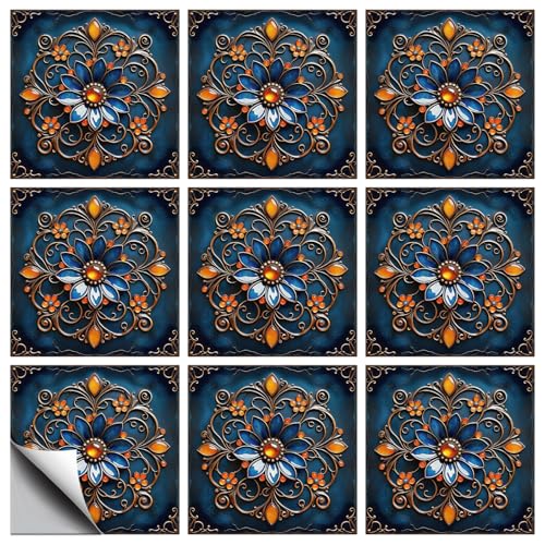 CONCHLERY 12 Pcs Simple Embossed Floral Patten Tile Sticker Colorful