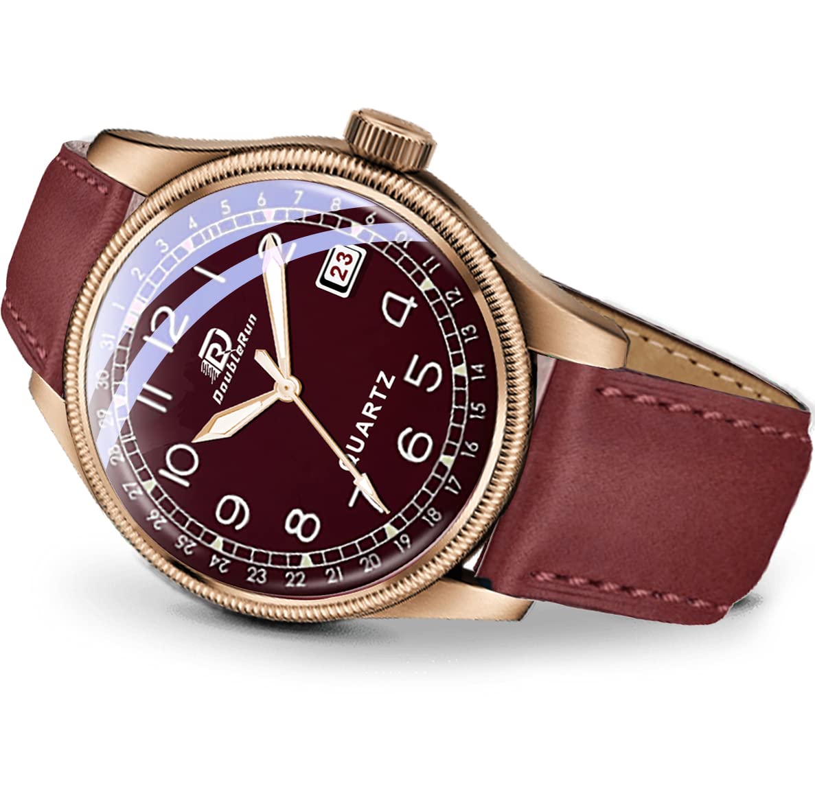 Doublerun Date Display Brown Dial Leather Strap DD_1216L Analog Watch - for Men (Maroon) (B099SBJTJP) Amazon Price History, Amazon Price Tracker