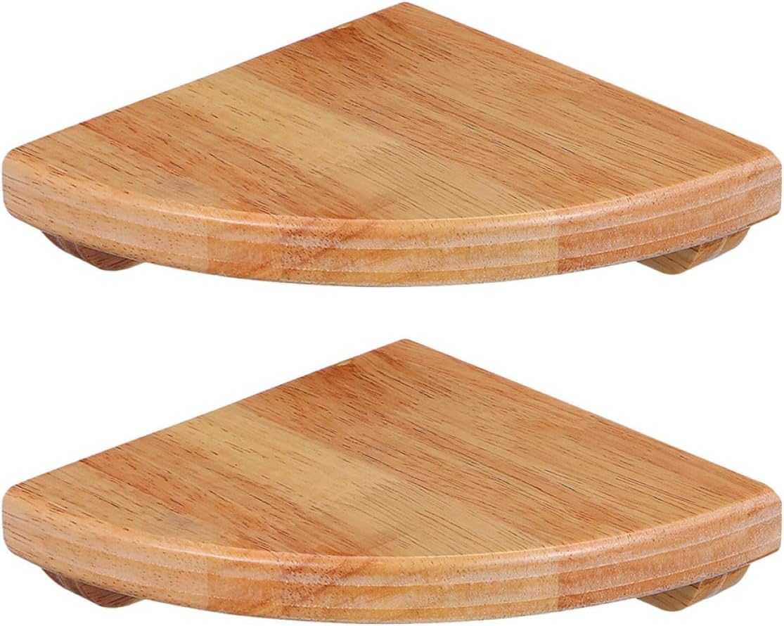 2pcs Vintage Wooden Fan-Shaped Corner Wall Mounted Shelves Rubberwood Storage for Home Office Space-Saving Decorative Hanging Racks for Bathroom Bedroom