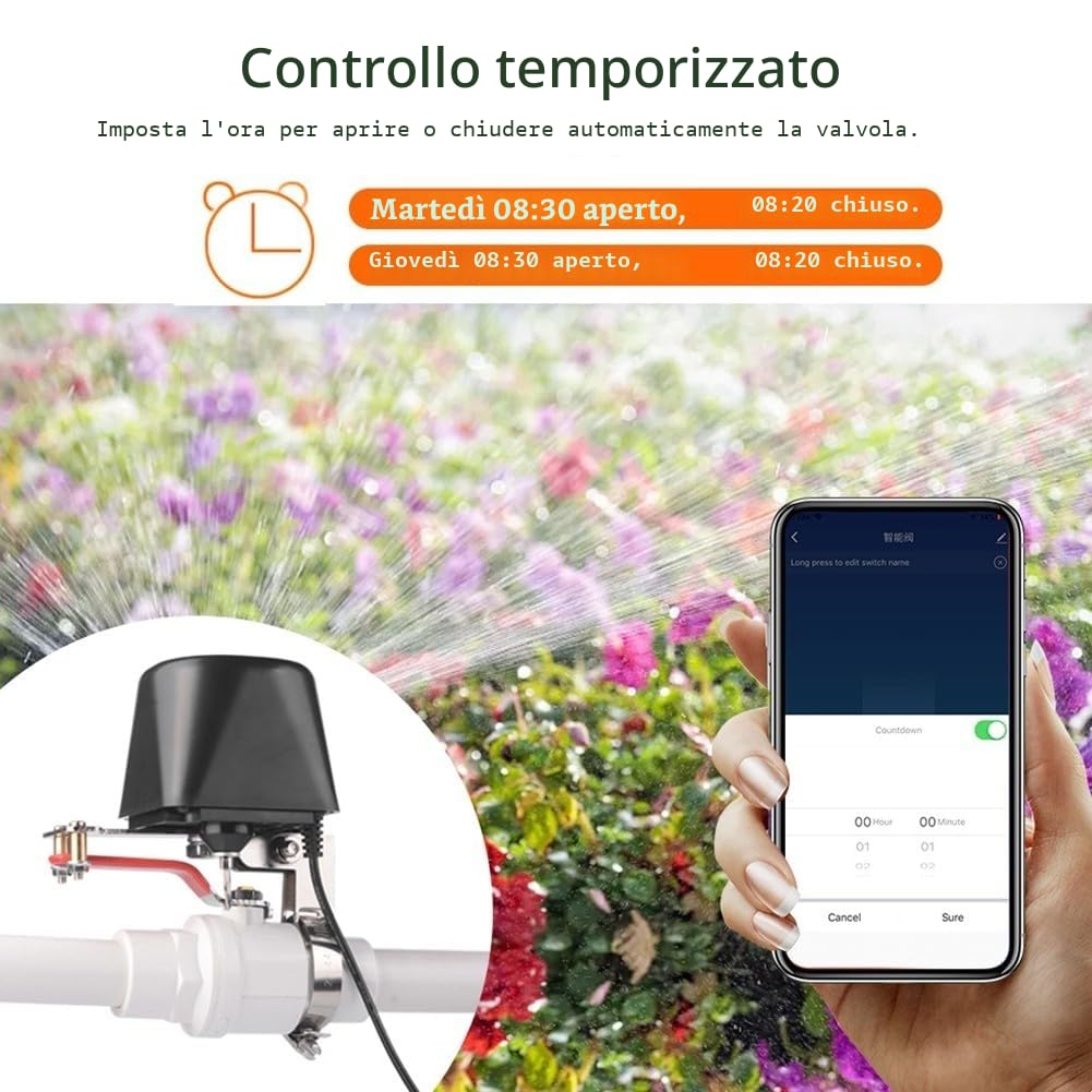 Valvola intelligente per acqua, valvola di intercettazione acqua con controllo vocale/WiFi, valvola intelligente wireless compatibile con -Alexa e -Google per cucina/giardino/fattoria, non è nece