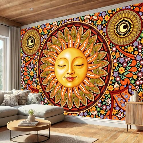 Fotomurales naranja quemado de sol psicodélico floral para una decoración sofisticada 5