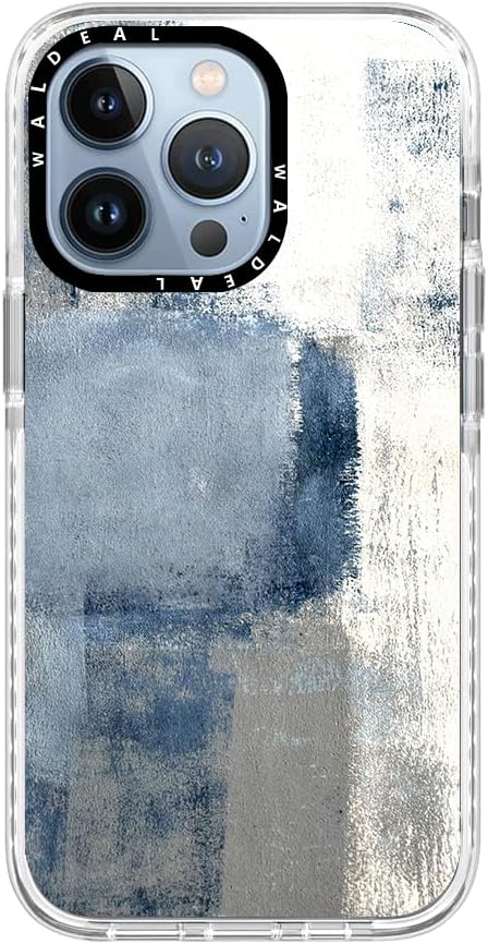 Waldeal Case for iPhone 14 Pro Case,Blue and Grey Abstract Painting Phone Case, Transparent Shockproof Protective TPU Bumper Clear Phone Case Cover Designed for iPhone 14 Pro