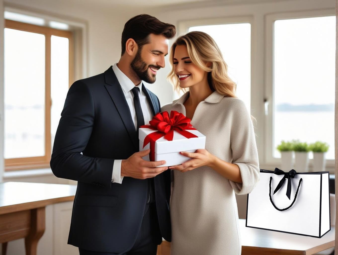 Gift Bags, 1PC 14″ Gift Bag with Ribbon and 1 Greeting Card 2 Tissue Papers 1 Bouquet Tie, Portable Paper Gift Bag with Handles, Birthday Gift Bags, Present Bags for Wedding Party Mothers Day - Image 6