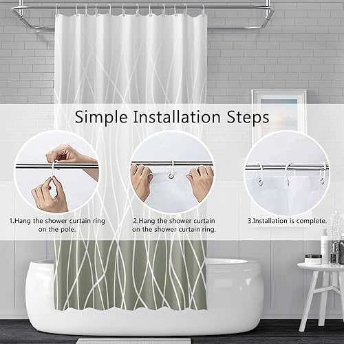 Miniatura 76 de Cortina de ducha pequeña a rayas gris claro degradado para baño, 36 x 72 pulgadas, juego de cortina de ducha geométrica para cabina de RV con Gris
