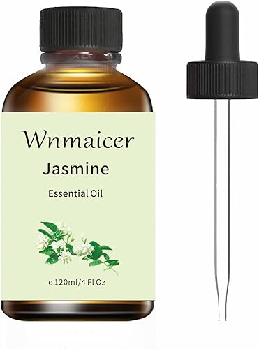 Aceite esencial de jazmín, 4 onzas, aceite de jazmín orgánico para aceite de masaje, piel y difusor y aromaterapia, 4.1 fl oz