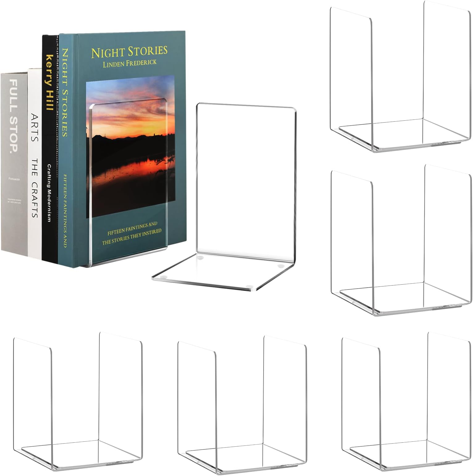Acrylic Bookends for Shelves, 12 Pcs Clear Book Ends for Heavy Books, Decorative Book Holder for Home Library Office, 5 x 5 x 7.3 inch,6 Pair