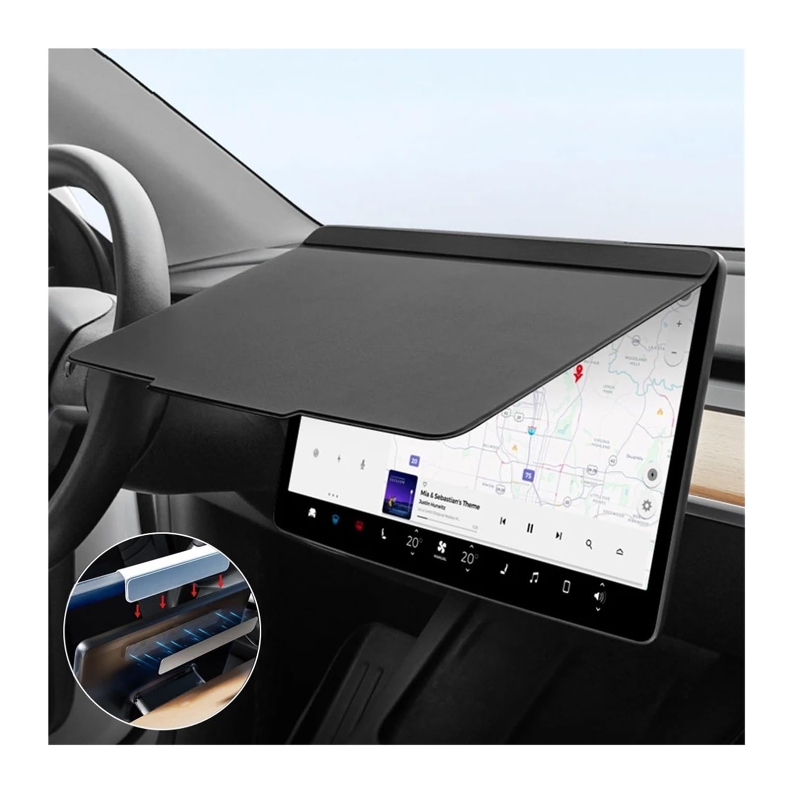 Accesorios Interiores Coche Protector Pantalla Para Parasol Para Tesla Para Model Para 3/Y 2021-2025 Funda Impermeable Para Navegación(B-Black)