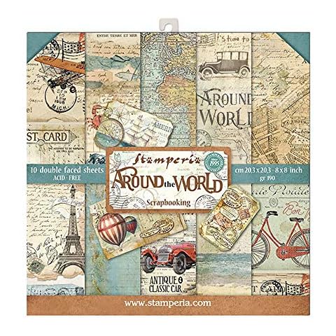 Stamperia International KFT Around The World Paper Pad 10 Sheets Double-Sided, Multicoloured, 20.3 x 20.3 (8" x 8") Cover