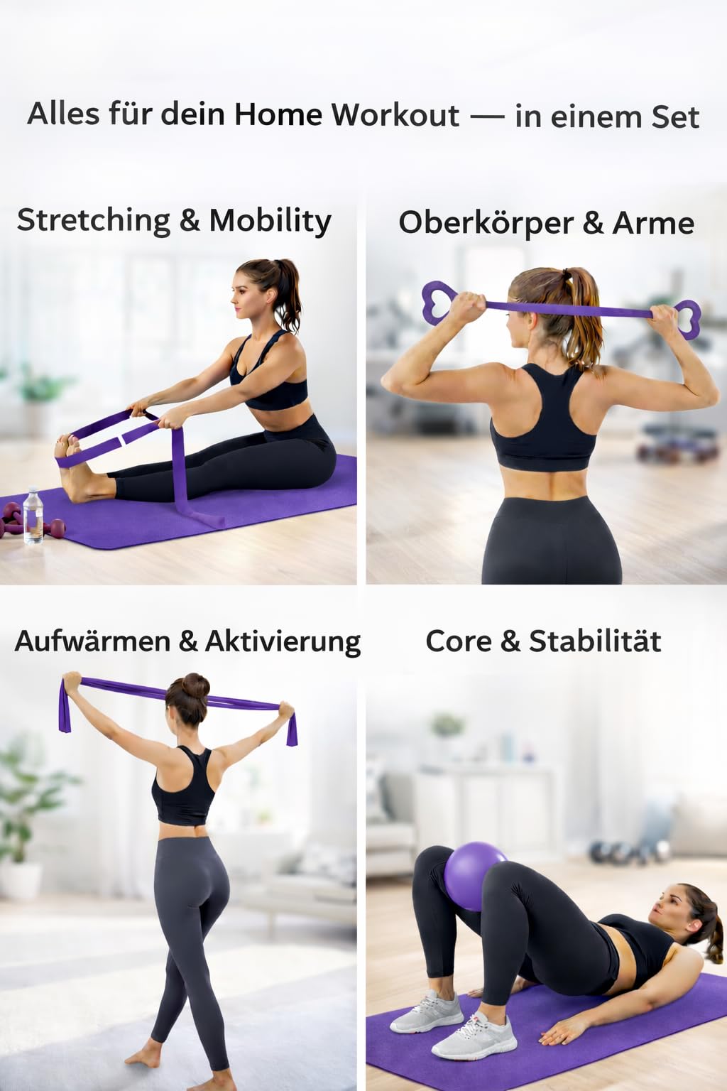 Pilates-Set für zu Hause – Pilates-Trainingsset mit Widerstandsbändern, Pilatesball & Zubehör – Home-Workout-Fitness-Set.