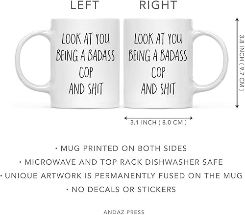 Miniatura 5 de Andaz Press Taza de café divertida de 11 onzas, regalo con texto en inglés "Look at You Being a Badass Cop and Shit", paquete de 1, incluye caja de