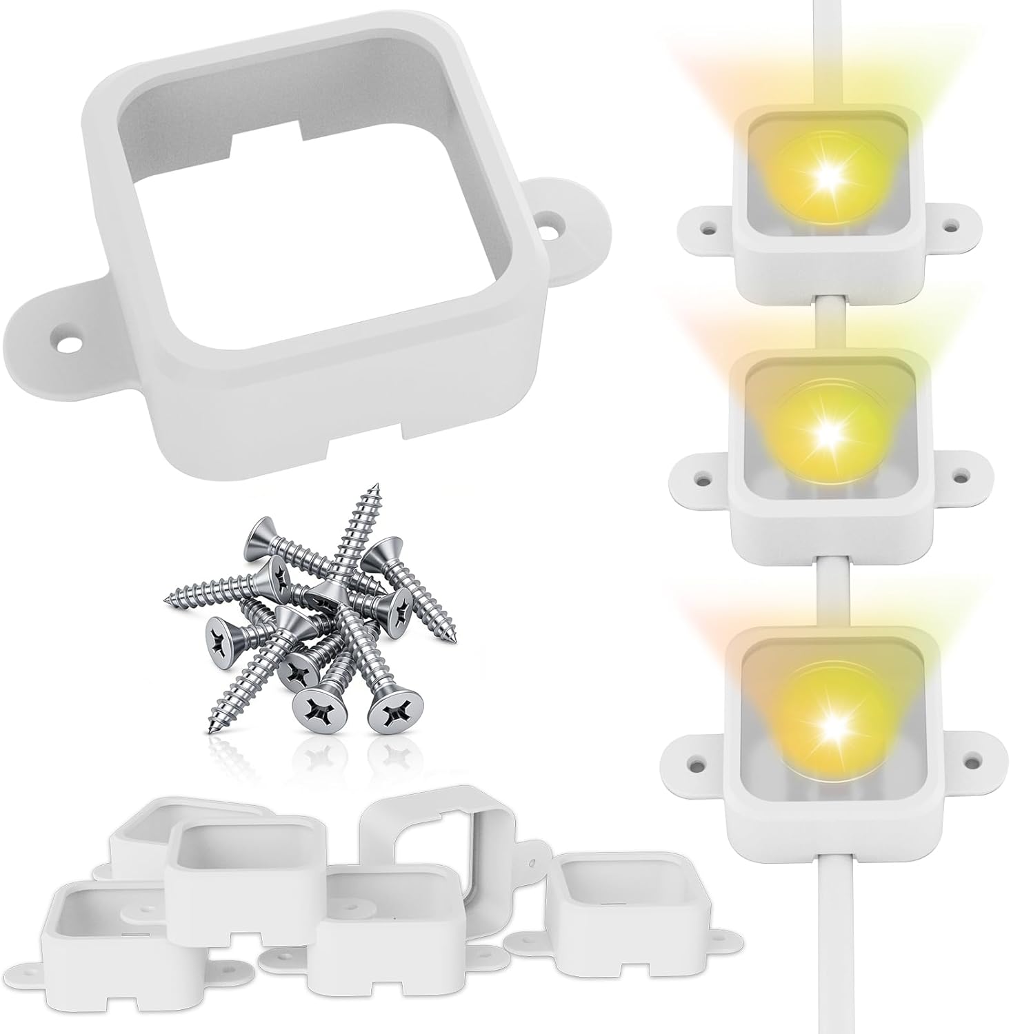 125 Pcs Mounting Brackets Compatible with Govee Outdoor Lights H706 - Secure Light Clips for Govee Pro Permanent LED Lights, Includes 255pcs Screws for Firm Soffit & Eaves Installation (White)