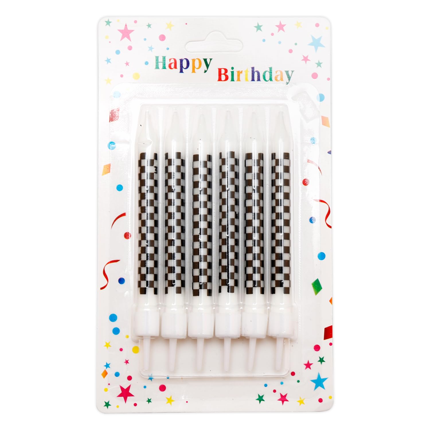 Vanyibro Men's White 12Pcs Racing Cars Themed Sparkler Candles, Checkered Black And Birthday Cake Decoration