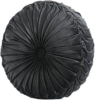Vista 43 de Almohada redonda de terciopelo de 15 x 15 pulgadas, plisada, redonda, rellena de calabaza, para el hogar, para sofá, silla, cama, suelo de Verde
