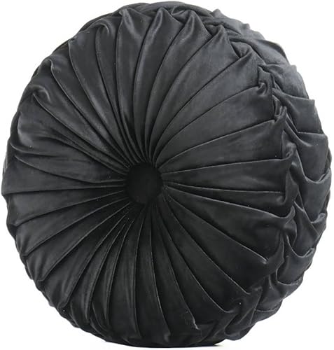 Miniatura 43 de Almohada redonda de terciopelo de 15 x 15 pulgadas, plisada, redonda, rellena de calabaza, para el hogar, para sofá, silla, cama, suelo de Verde