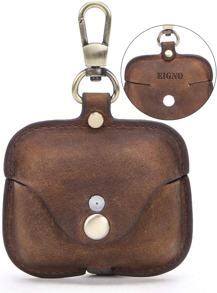 Discount 90% Case Leather for Airpods Pro,Protective Cover Skins with Keychain by EIGNO,Compatible with Apple AirPod Pro, Crazy Horse Leather with Loss Prevention Clip Case Headphone Cover (Coffee)