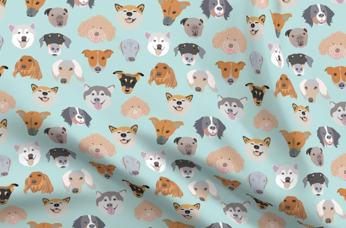 Spoonflower Fabric - Dog Happy Puppy Face Husky Bark Akita Printed on Organic Cotton Sateen Fabric by The Yard - Sewing Quilting Apparel Home Decor