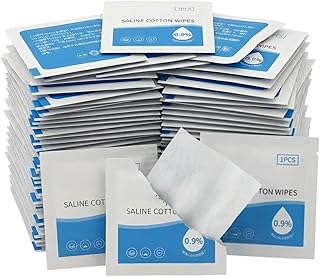 100 Pcs 0.9% Saline Wipes, Sodium Chloride Alcohol Free Cleansing Wipes, Individually Wrapped Gentle Skin Wipe for First Aid Wound Care Piercing Aftercare, Portable Sterile Cleaning Pads (60 x 60 mm)