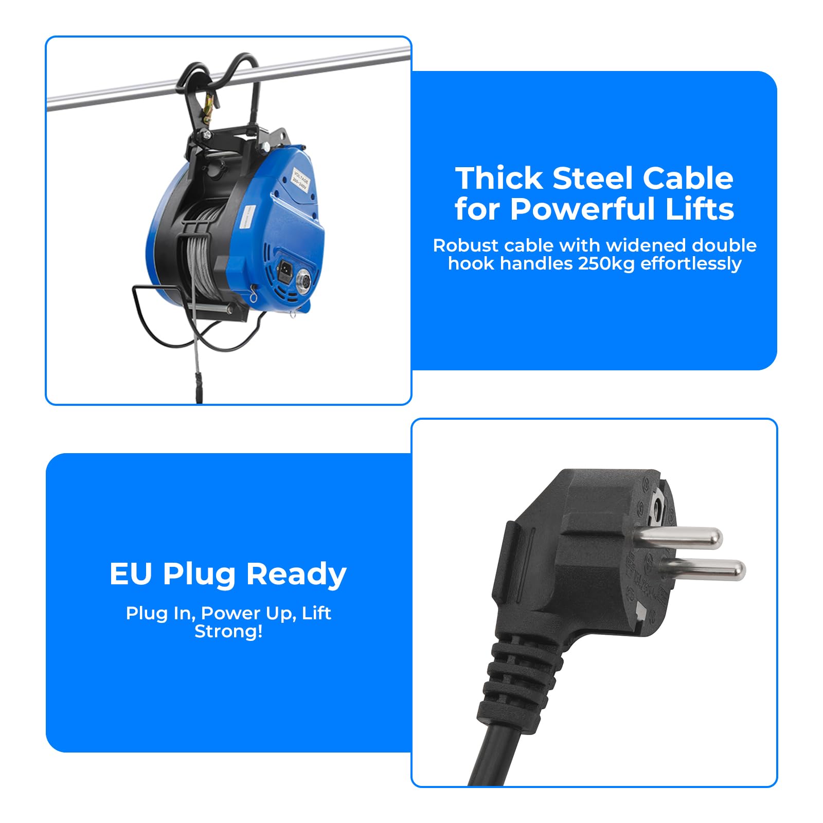 Elektrische Seilwinde 1500W 250kg Seilzug Seilhebezug Kettenzug Motorwinde mit Kabelloser Fernbedienung 100m, 30m Stahlseil Hubhöhe 29m Kupfermotor, IP40 Tragbar Hebezeuge Kabelsteuerung