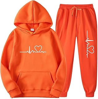 Amikadom Conjunto de roupas de suéter laranja queimado para mulheres inverno outono esporte ioga jogger com capuz perna reta calça capuz roupa moletom conjuntos de moletom feminino